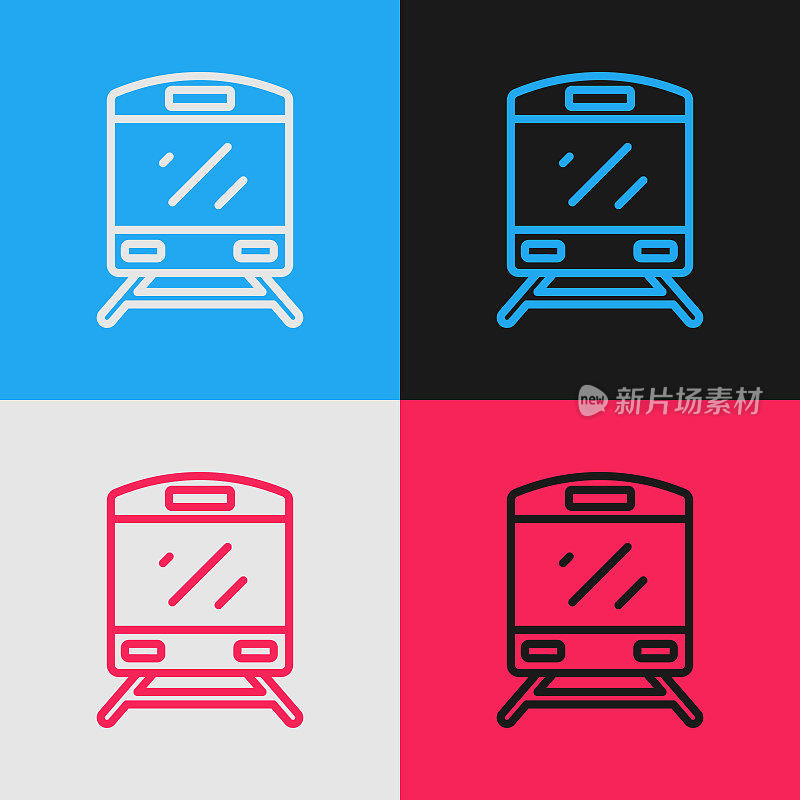Pop art line Train icon isolated on color background. Public transportation symbol. Subway train transport. Metro underground. Vector